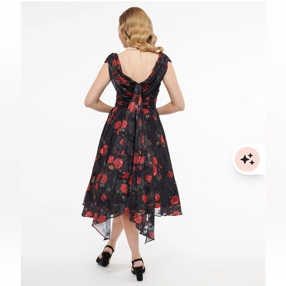 Unique Vintage Red Rose Cocktail Dress Small - Picture 2 of 11